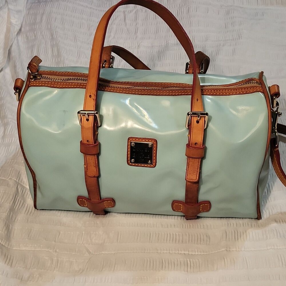Dooney & Bourke Venus Patent Leather Barrel Satchel Aqua Vintage Bag W Strap